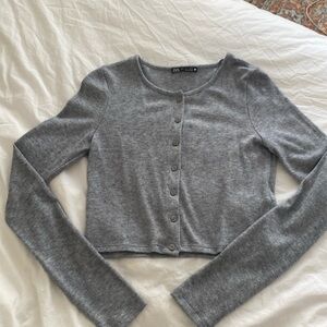 Zara soft gray cropped cardigan